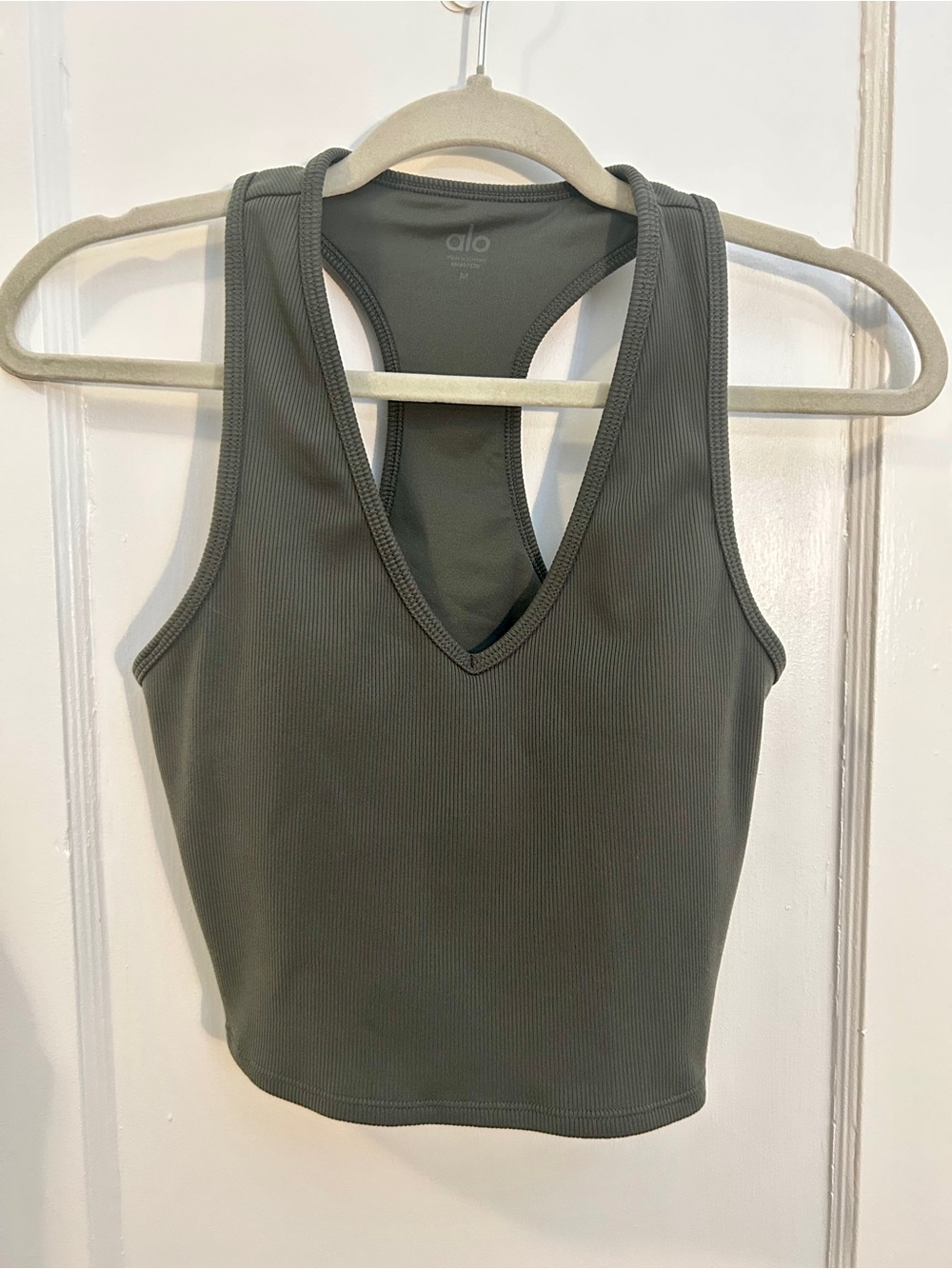 ALO Yoga Ribbed V-Neck Racerback Crop Tank - Olive
